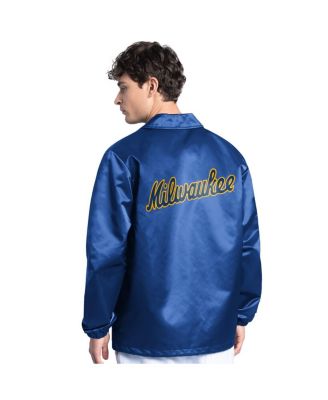 Men's Royal Milwaukee Brewers Cooperstown Collection Point Man Full-Snap Coaches Jacket