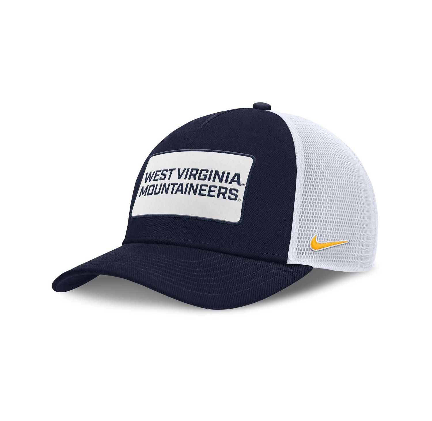 Men's Navy/White West Virginia Mountaineers 2025 On-Field Rise Patch Trucker Adjustable Hat