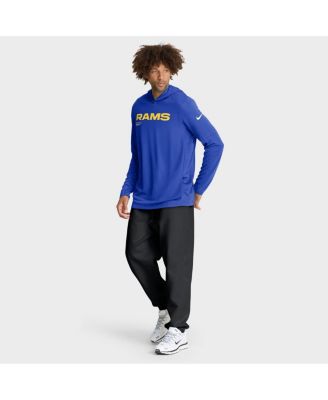 Men's Royal Los Angeles Rams Sideline Pure Fury Performance Long Sleeve Hoodie T-Shirt