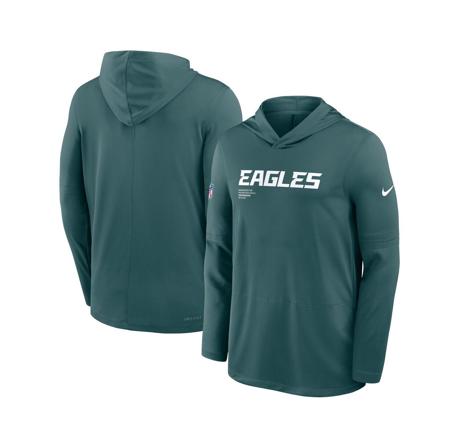 Men's Midnight Green Philadelphia Eagles Big & Tall Sideline Performance Long Sleeve Hoodie T-Shirt