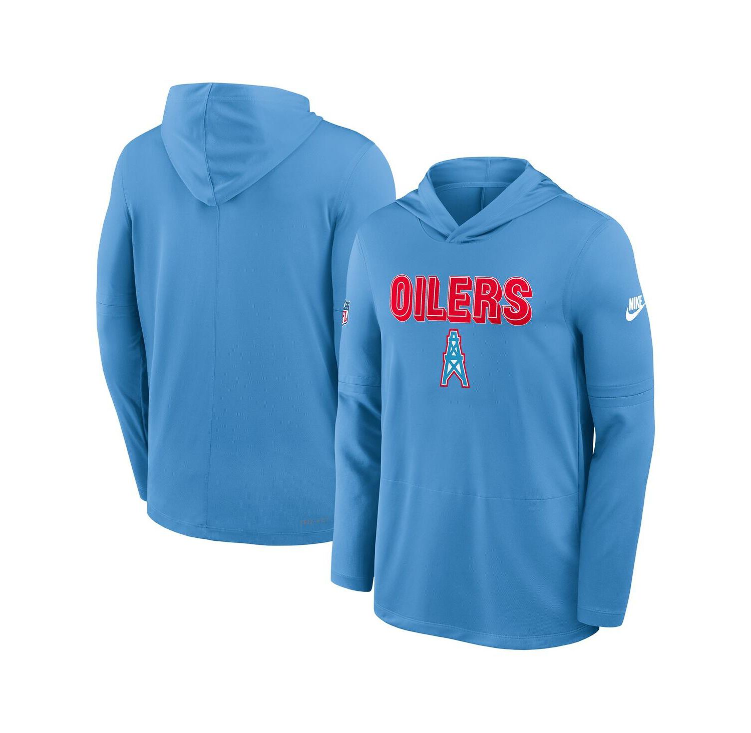 Men's Light Blue Tennessee Titans Oilers Throwback Alt Pack Performance Long Sleeve Hoodie T-Shirt