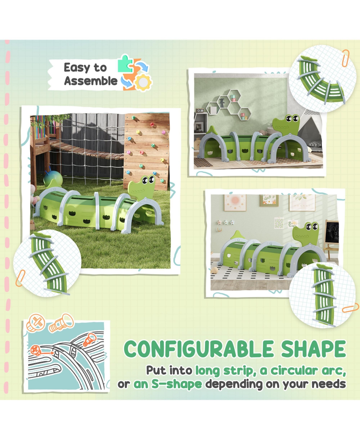 Qaba Kids Play Tunnel for Children 3-6 Years to Crawl and Climb, 76" Long