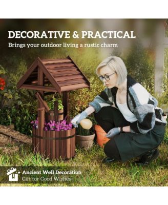 Wishing Well Planter with Bucket, Wooden Wishing Well,
