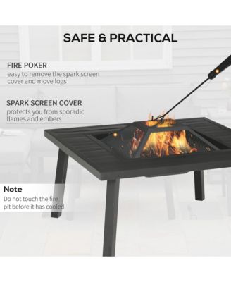 34" Fire Pit with Grill, Spark Screen, Fire Poker, Cover, Table Lip,