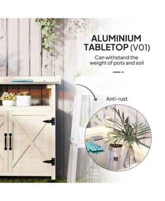 Outdoor Potting Bench with Storage, Wheels, Natural Wood