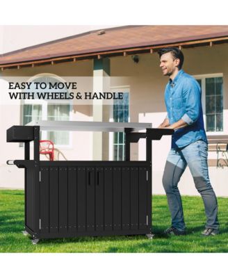 Outdoor Bar Cart with Storage, HDPE Outdoor Kitchen Cart,