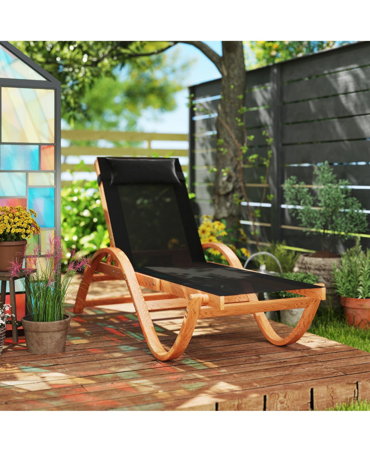 Outsunny Larch Wood Lounge Chair, 4-Level Adjustable ning