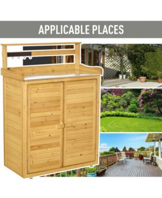 Backyard Garden Tool Storage &amp; Potting Bench w/ 2 Magnetic Close Doors