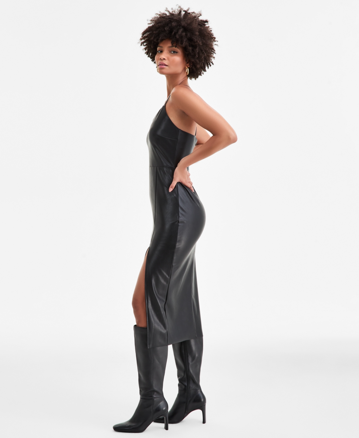 Bar Iii Women's Faux-leather Midi Dress, Macy's Exclusive In Black