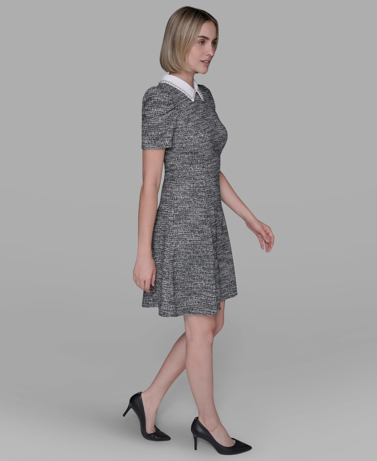 Karl Lagerfeld Women's Collared Tweed A-line Dress In Multi