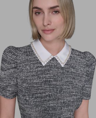 Women's Collared Tweed A-Line Dress