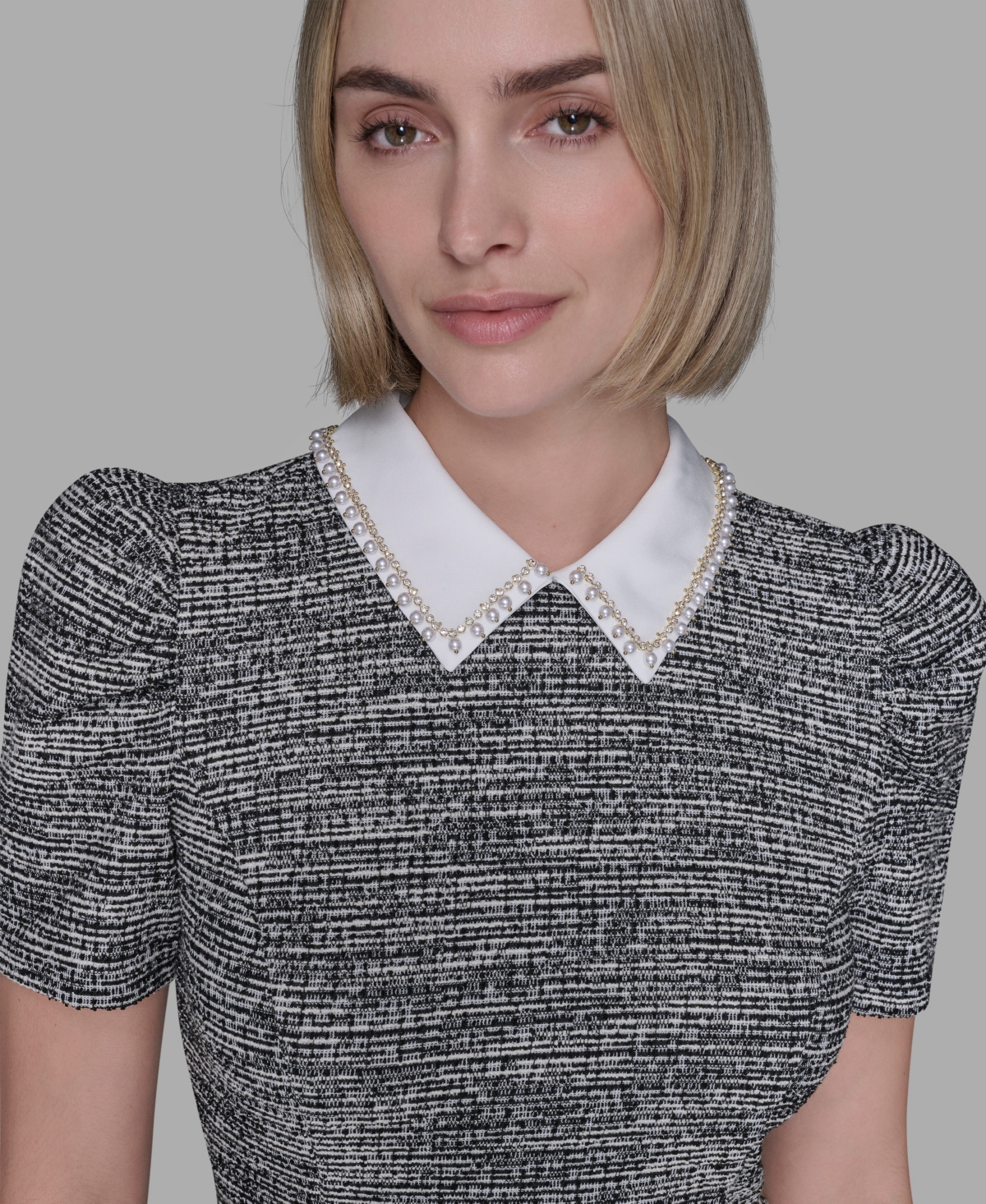 Karl Lagerfeld Women's Collared Tweed A-line Dress In Multi