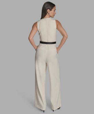 Women's Belted V-Neck Sleeveless Jumpsuit