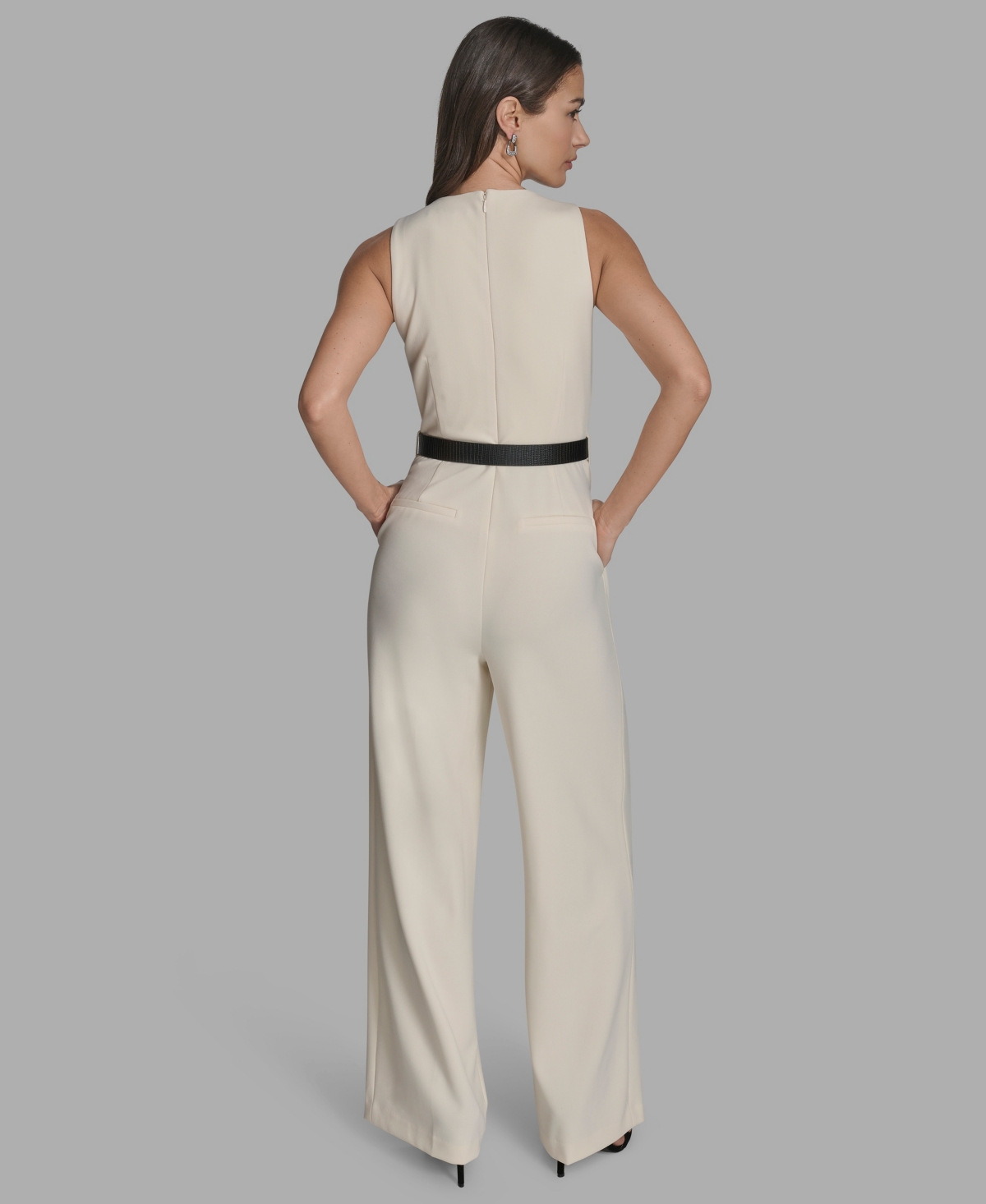 Bcbg Women's Belted V-neck Sleeveless Jumpsuit In White