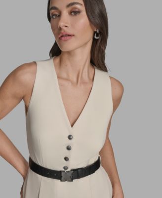 Women's Belted V-Neck Sleeveless Jumpsuit