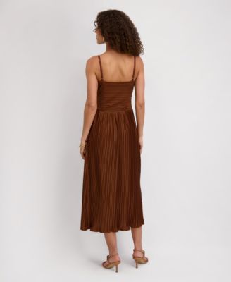 Women's Pleated Woven Sleeveless Midi Dress