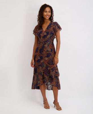 Women's Printed Burnout Chiffon A-Line Dress