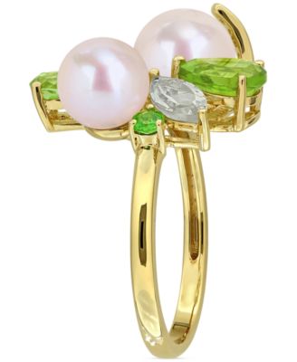 Cultured Freshwater Pearl (7-8.5mm) Multi-Gemstone (1-3/4 ct. t.w.) Ring in 18k Rose Gold-Plated Sterling Silver