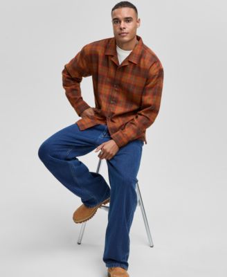 Men's Relaxed-Fit Camp-Collar Plaid Flannel Shirt, Macy's Exclusive