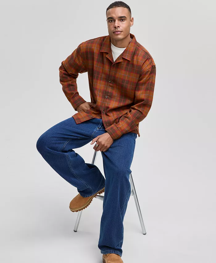 Men's Relaxed-Fit Camp-Collar Plaid Flannel Shirt - thumbnail 6