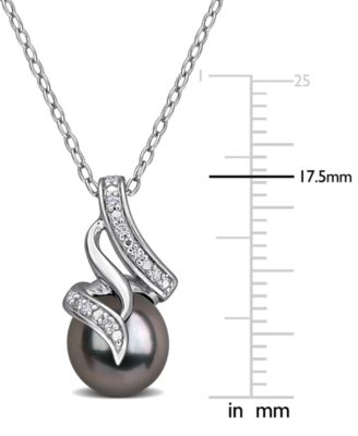 Cultured Black Tahitian Pearl (8mm) & Diamond (1/20 ct. t.w.) Swirl 18" Pendant Necklace in Sterling Silver