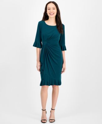 Connected - Petite 3/4-Sleeve Ruffle Jersey Dress