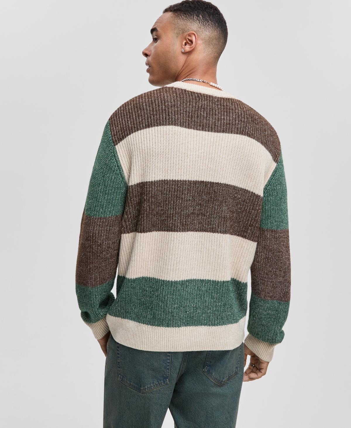 Mode of One Men's Relaxed-Fit Striped Crewneck Sweater, Macy's Exclusive