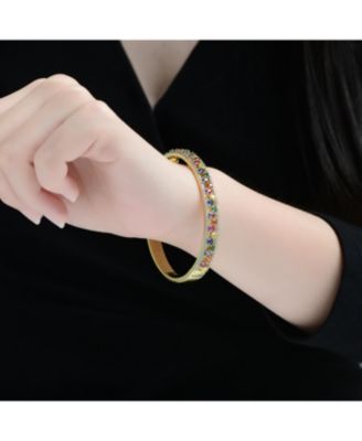 14K Gold Plated with Round Clear & Multi-Colored Cubic Zirconia Bangle Bracelet