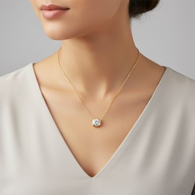 Sterling Silver 14K Gold Plated with Bezel Set Clear Cubic Zirconia Solitaire Necklace