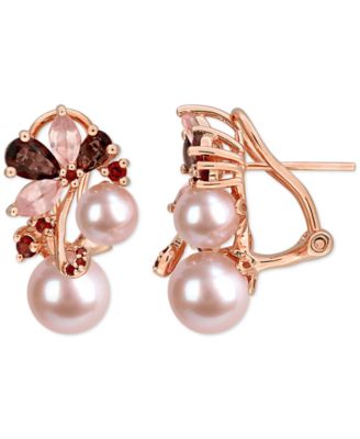 Macy's - Pink Cultured Freshwater Pearl (6 & 8mm) & Multi-Gemstone (2-5/8 ct. t.w.) Cluster Omega Back Earrings in 18k Rose Gold Flash-Plated Sterling Silver