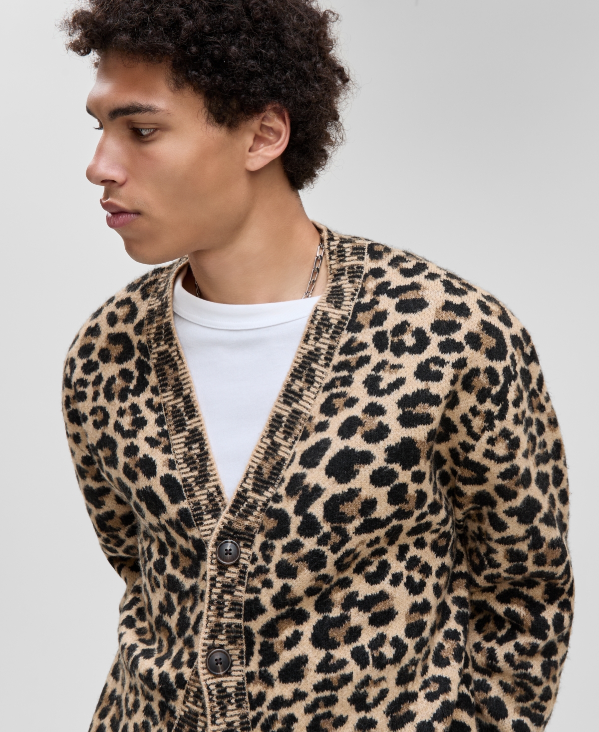 Mode of One Men's Leopard-Print V-Neck Cardigan, Macy's Exclusive