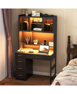 Office study computer desk with charging station and LED lights