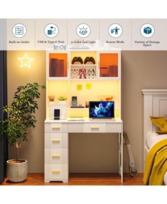 Office study computer desk with charging station and LED lights