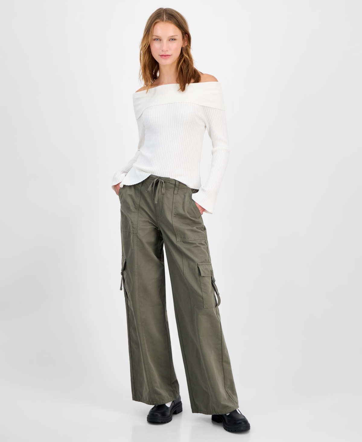 Celebrity Pink Juniors' Drawstring Cargo Utility Pants In Gray