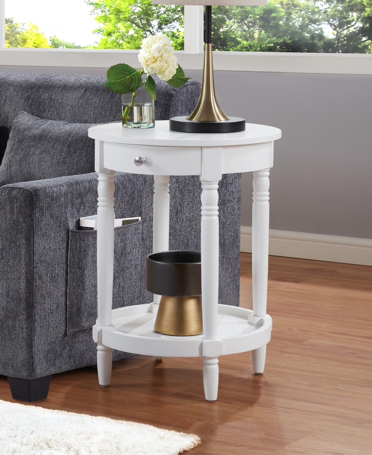 Convenience Concepts 18" Wood French Country Manor No Tools Round End Table In White