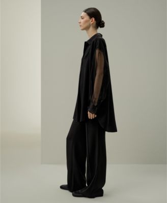 Women's Silk Blouse with Organza Sleeves