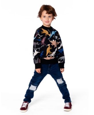Boy Pullover Fleece Sweatshirt Black Dinosaur Print - Child