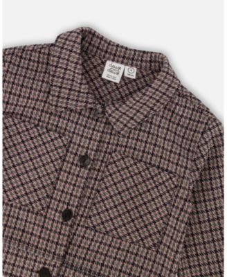 Toddler Girls Jacquard Knit Jacket with Houndstooth Pattern - Toddler|Child