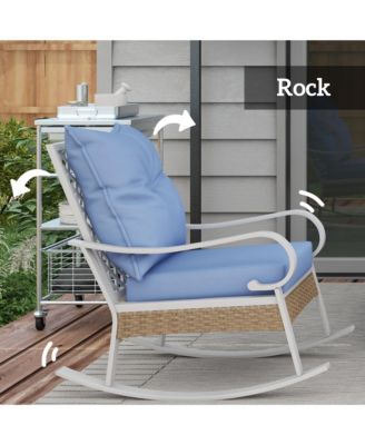4pc Patio Furniture Set with Loveseat Sofa, Rocking Chairs, Blue