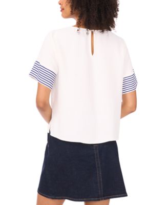 Women's Crewneck Striped-Sleeve Top