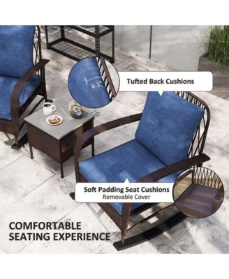 Patio Furniture Set, Rocking Chairs w/ Table, Cushion