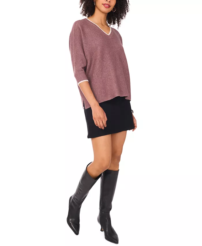 Women's Cozy V-Neck Tipped 3/4-Sleeve Sweater - thumbnail 6