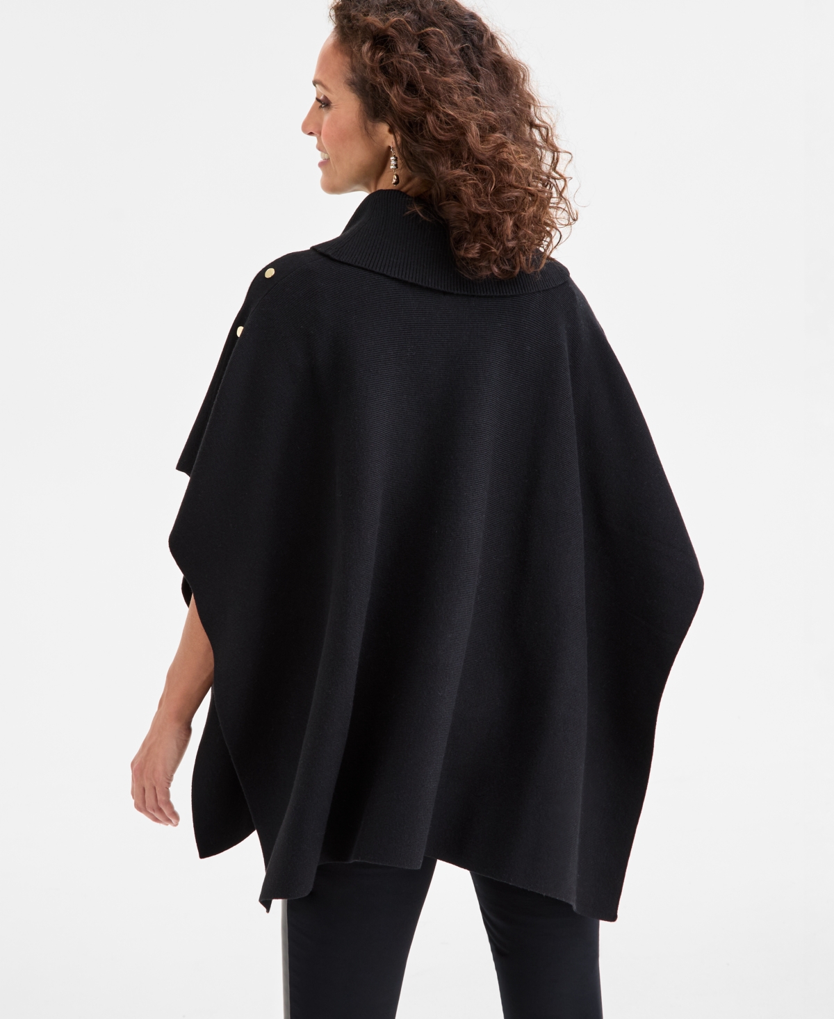 Jm Collection Women's Cowl-neck Button-detail Poncho, Macy's Exclusive In Black