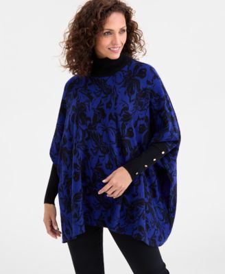 JM Collection - Women's Printed Turtleneck Poncho Sweater