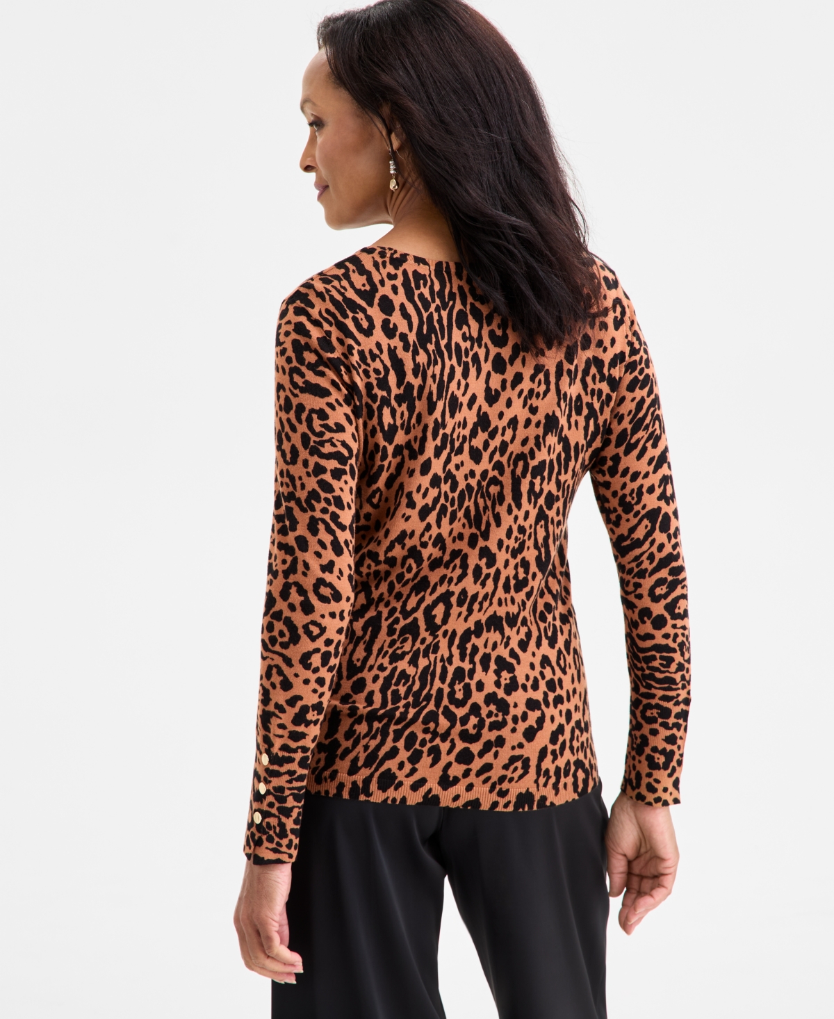 Jm Collection Women's Printed Crewneck Sweater, Macy's Exclusive In Animal Print