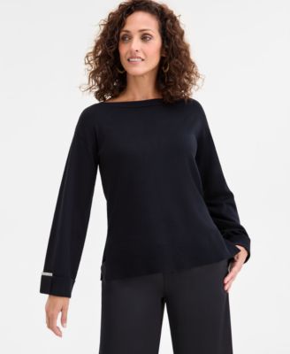 JM Collection - Women's Vented-Hem Boat-Neck Sweater