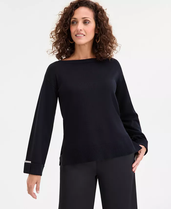 Women's Split-Hem Boat-Neck Sweater - thumbnail 3