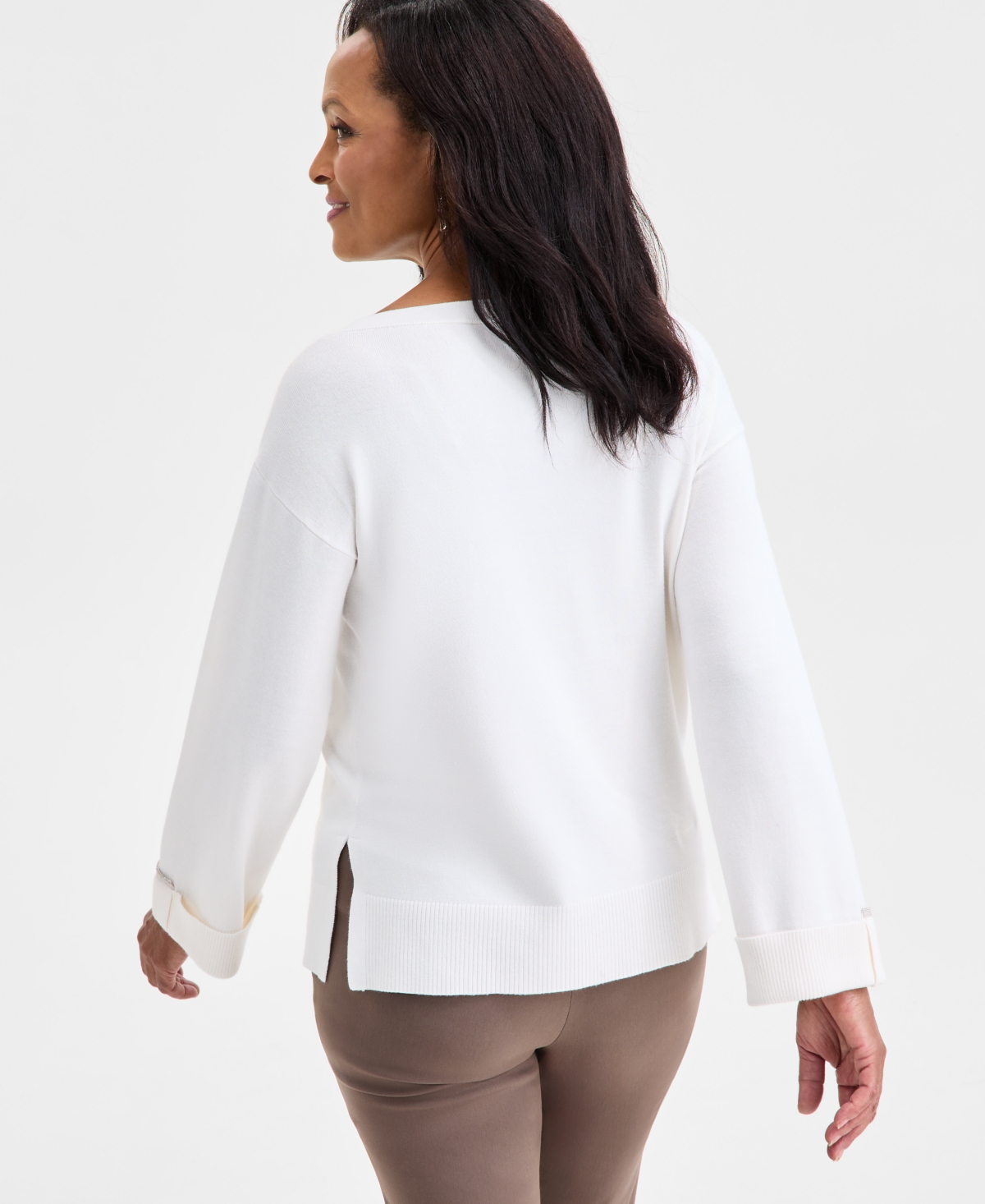 Jm Collection Women's Split-hem Boat-neck Sweater, Macy's Exclusive In Neutral