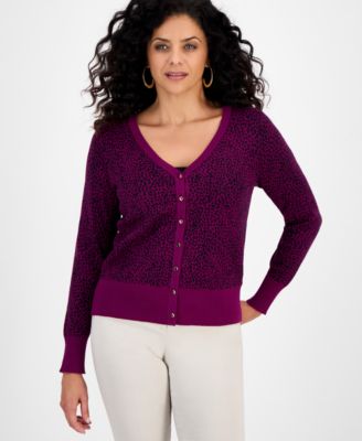 JM Collection - Women's Printed V-Neck Long-Sleeve Cardigan
