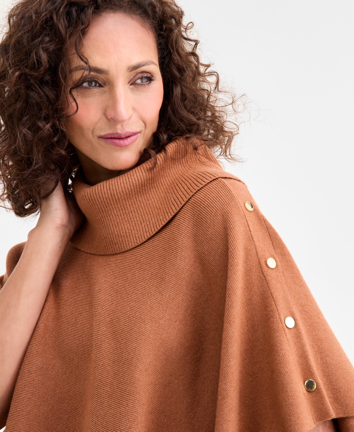 Jm Collection Women's Cowl-neck Button-detail Poncho, Macy's Exclusive In Brown